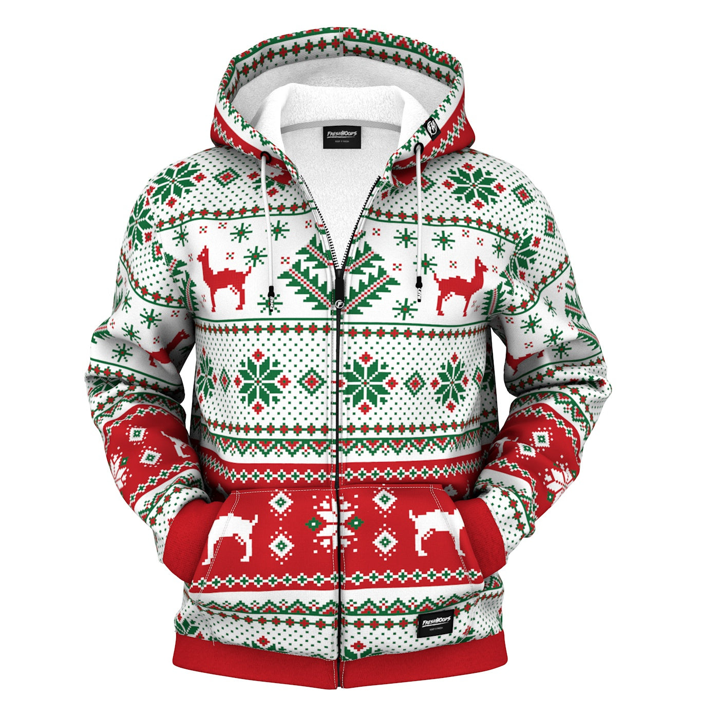 Christmas Lama Texture Zip Up Hoodie