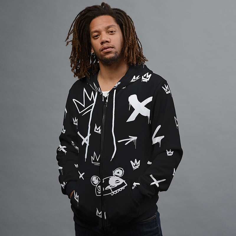 Kings Pattern Black Zip Up Hoodie