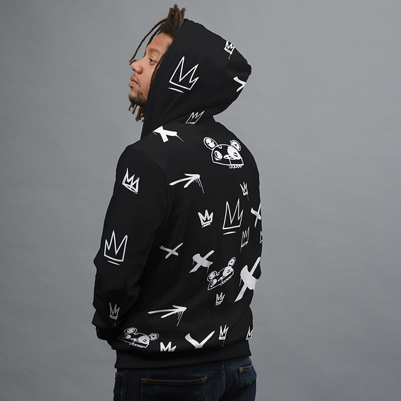 Kings Pattern Black Zip Up Hoodie