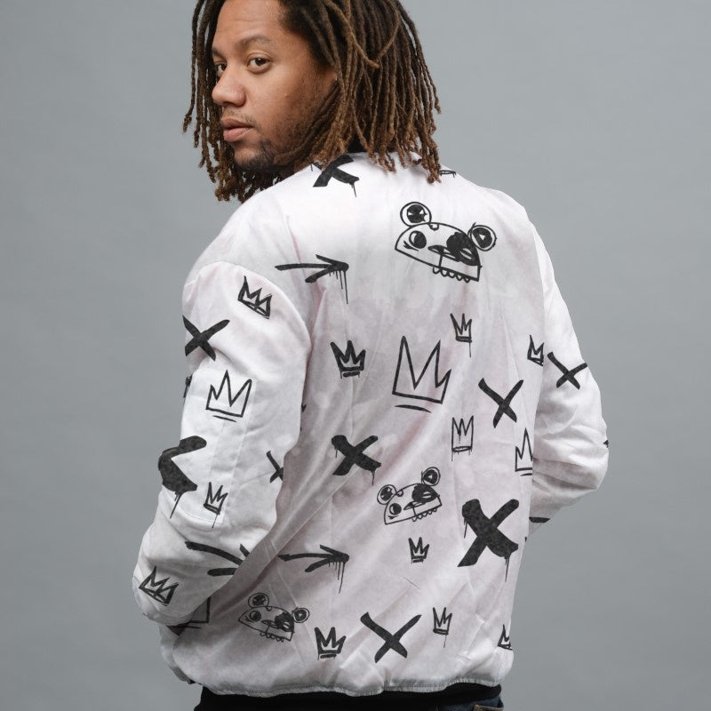 Kings Pattern White Bomber Jacket