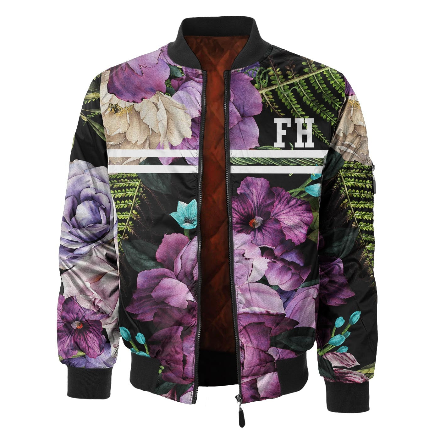 Magenta Purple Blossom Bomber Jacket