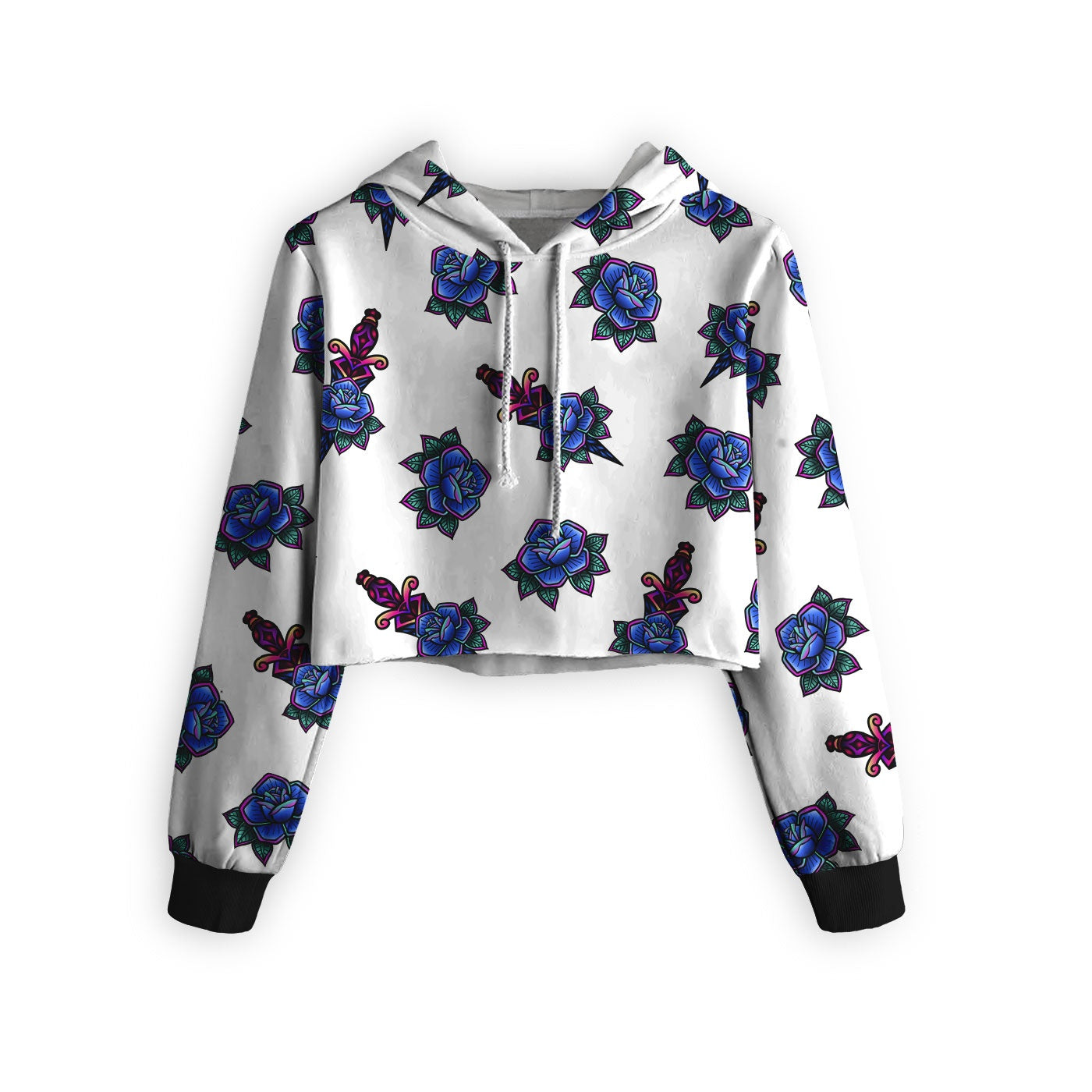 Tattoo Pattern Cropped Hoodie