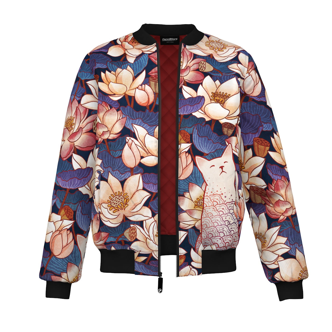 White Cut Lotus Bomber Jacket