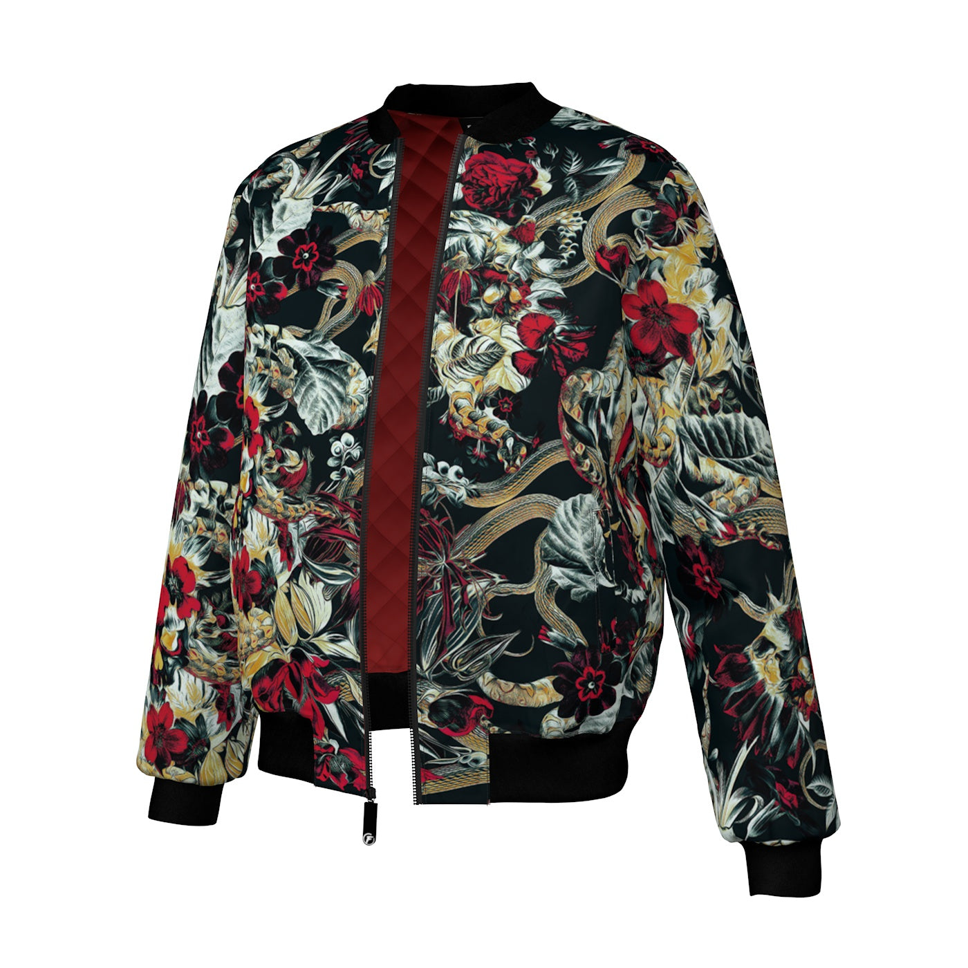 Crimson Bloom Bomber Jacket