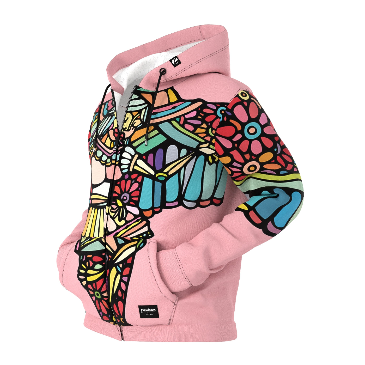 Swan Flowers Zip Up Hoodie