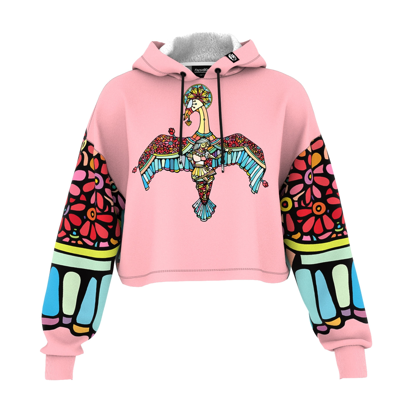 Swan Flowers Cropped Hoodie