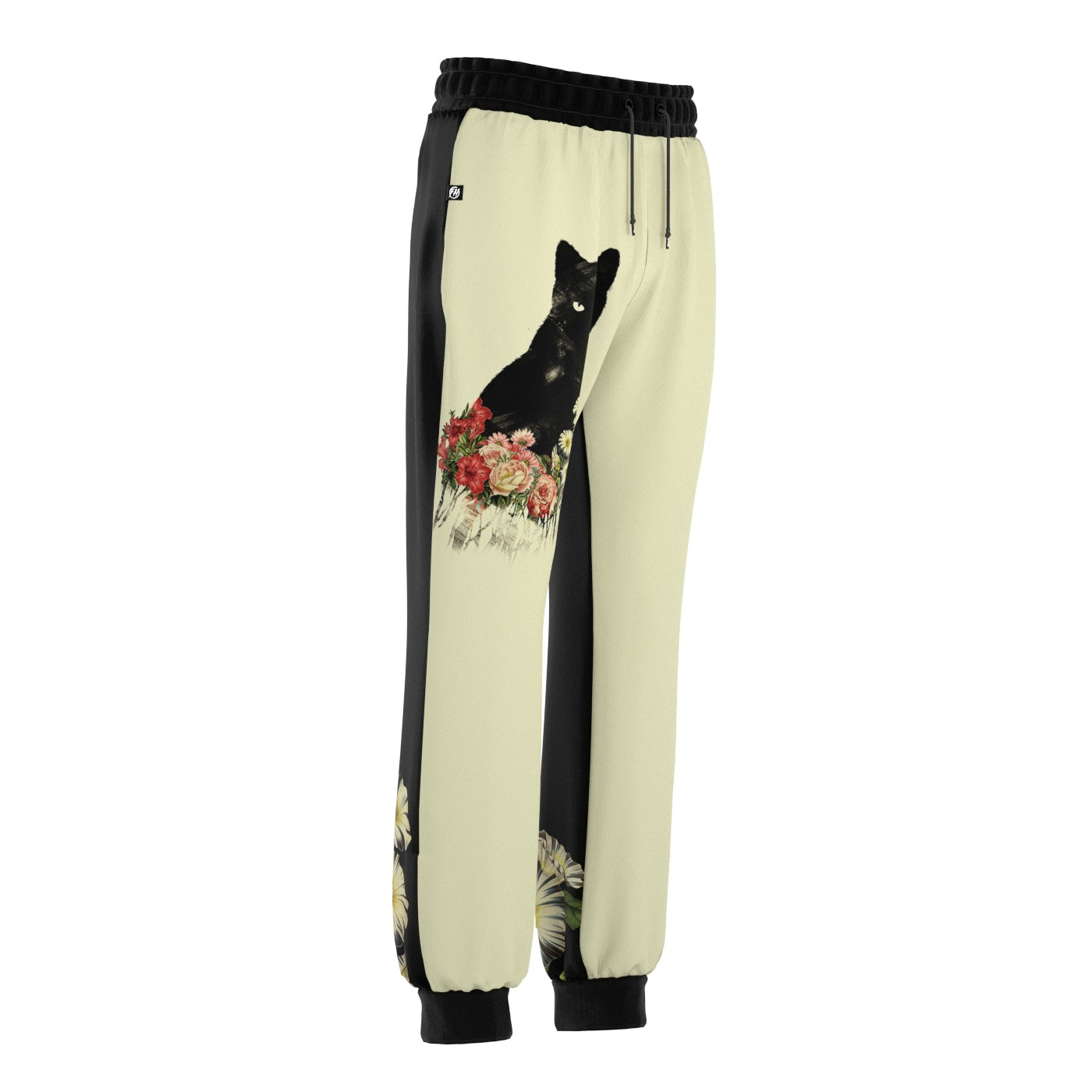 Black Cat Vintage Flowers Sweatpants