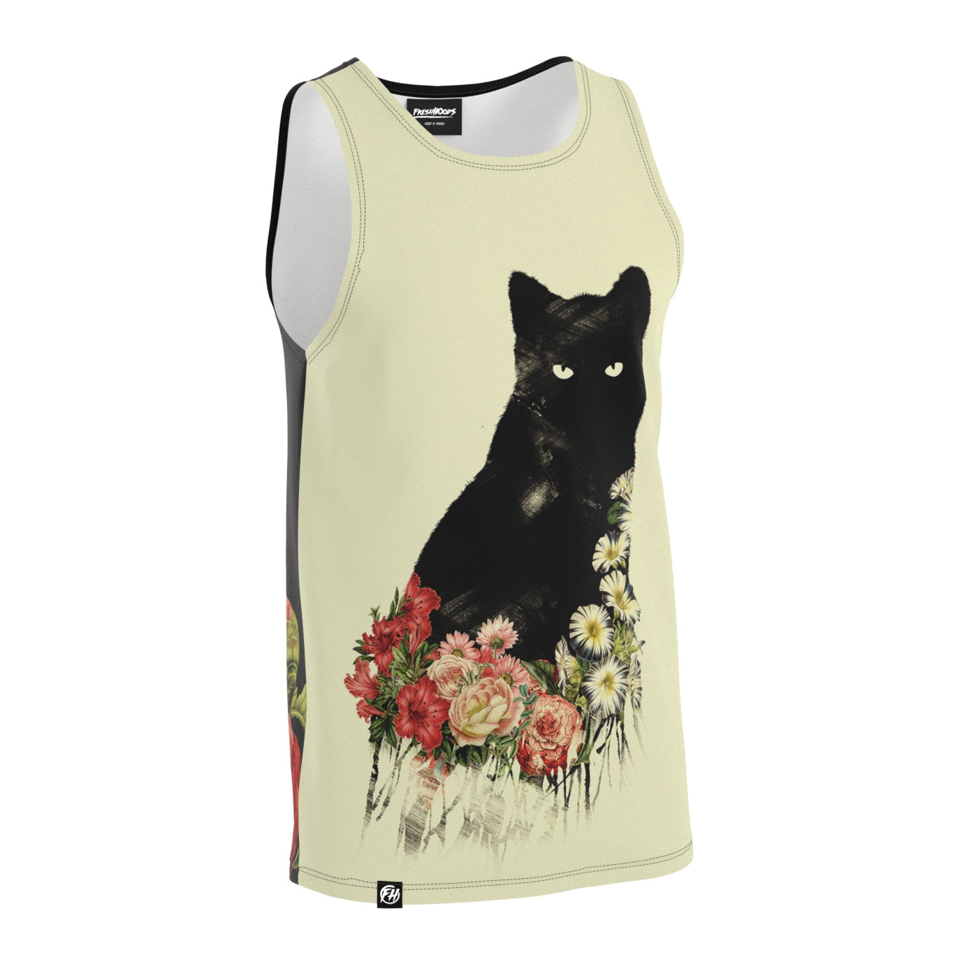 Black Cat Vintage Flowers Tank Top