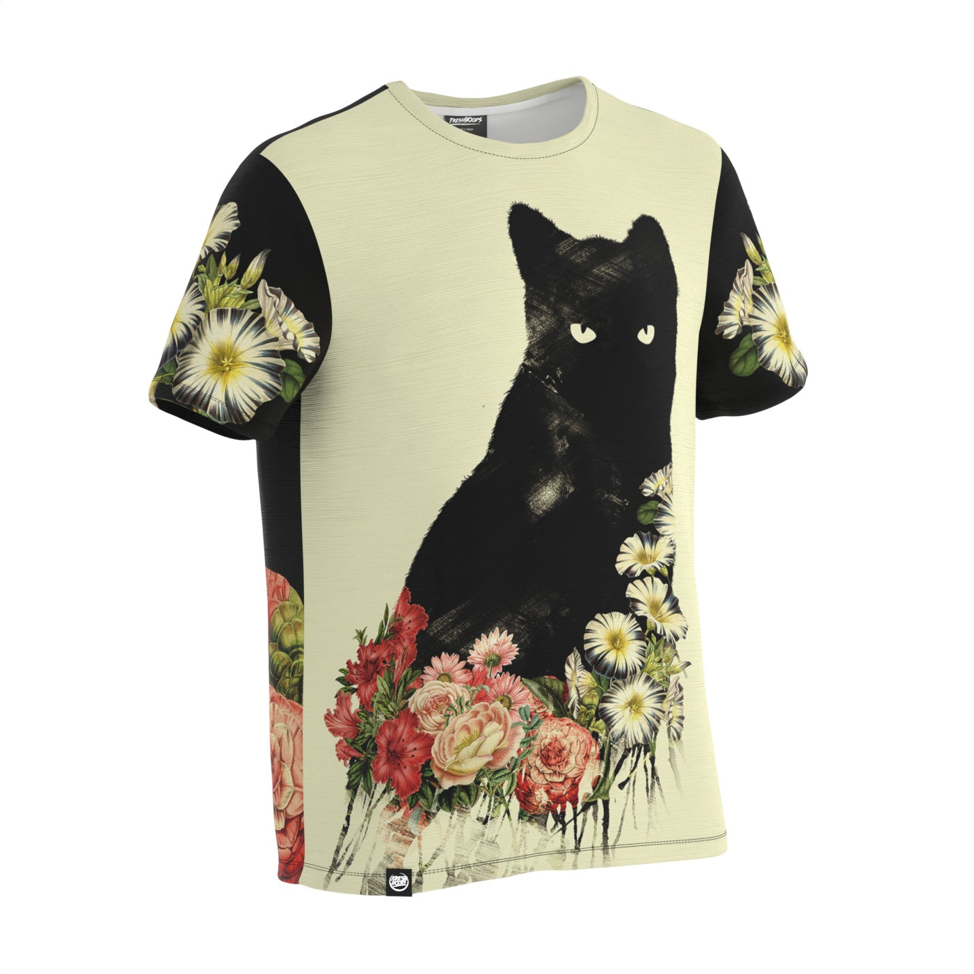 Black Cat Vintage Flowers T-Shirt