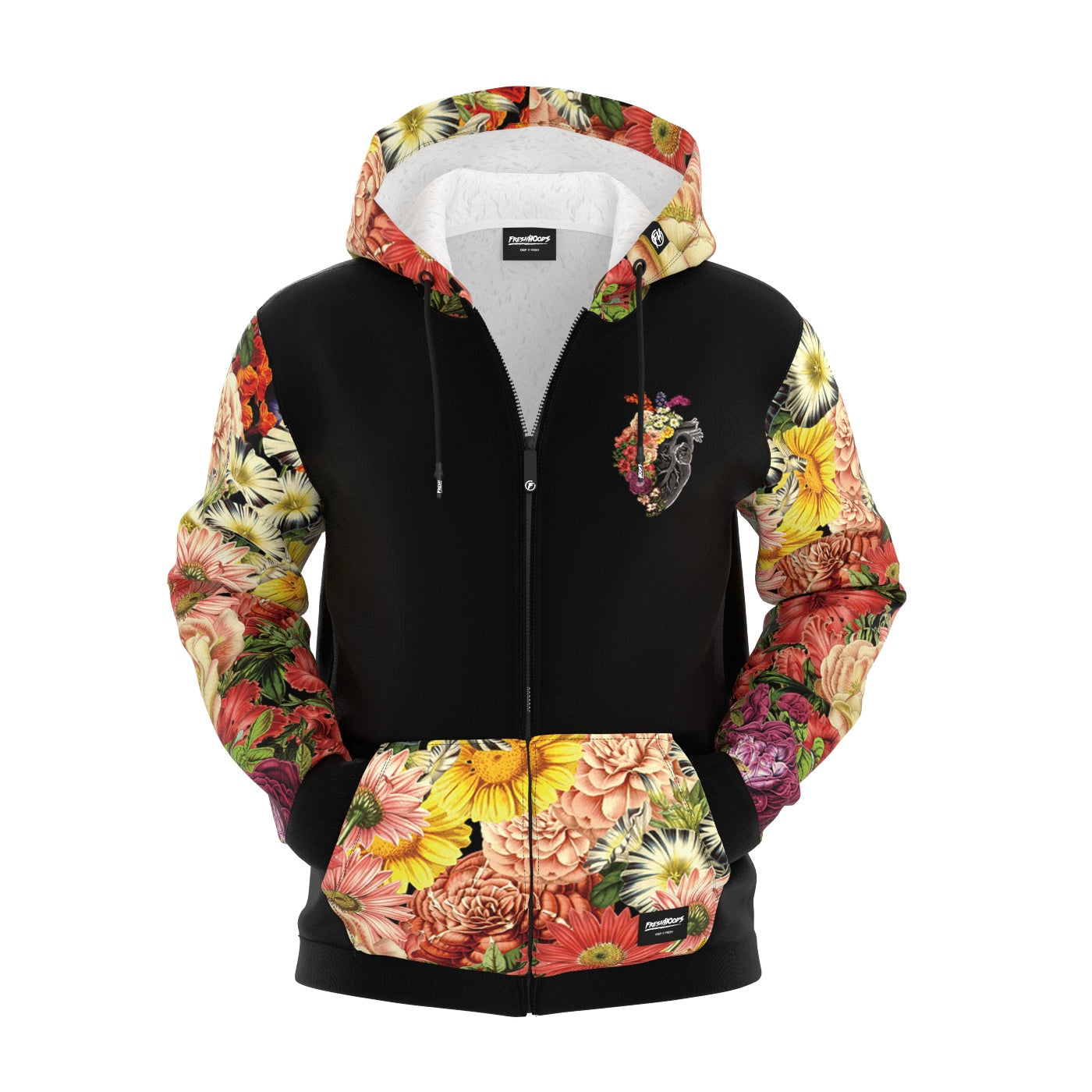 Flower Heart Zip Up Hoodie