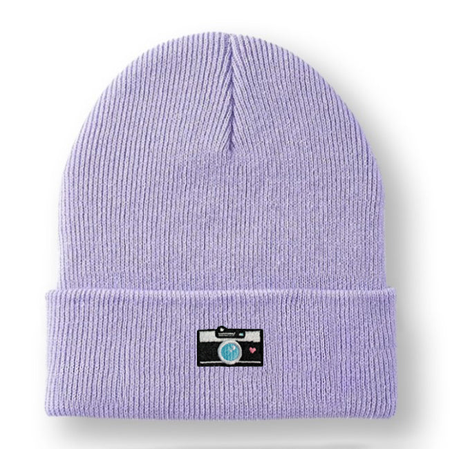 Camera Embroidered Cuffed Beanie