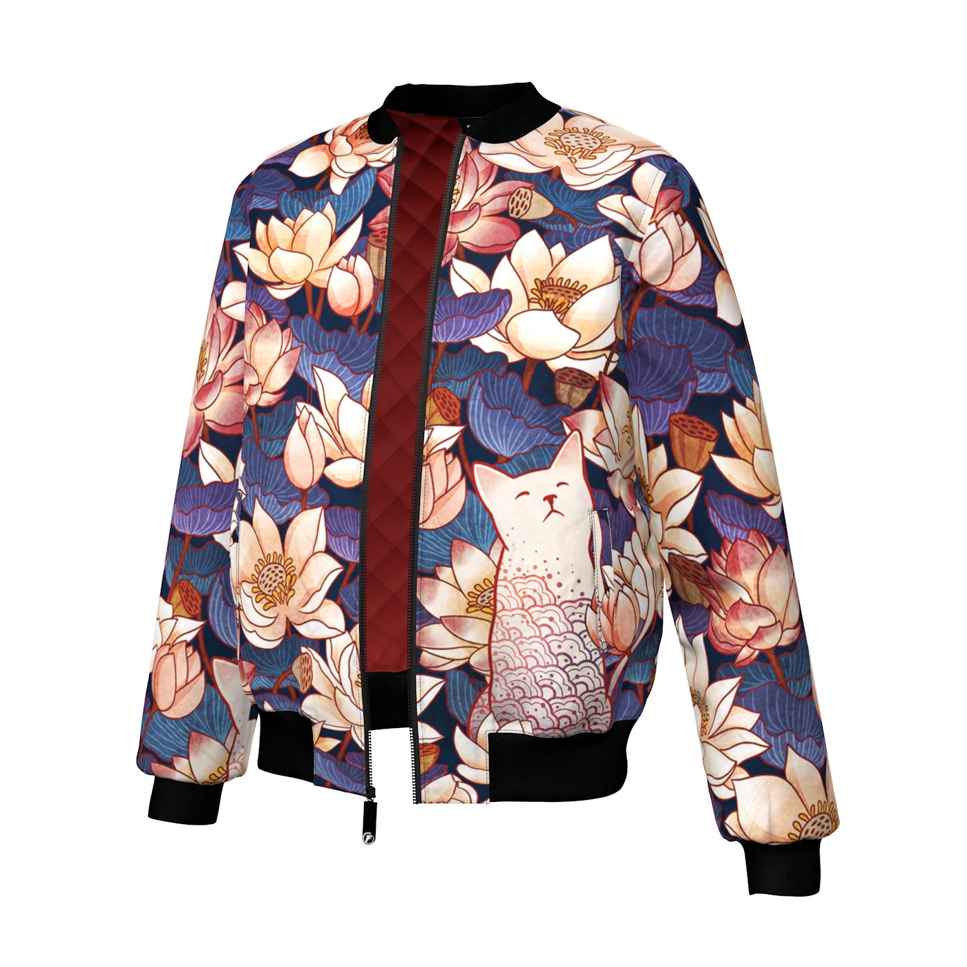 White Cut Lotus Bomber Jacket